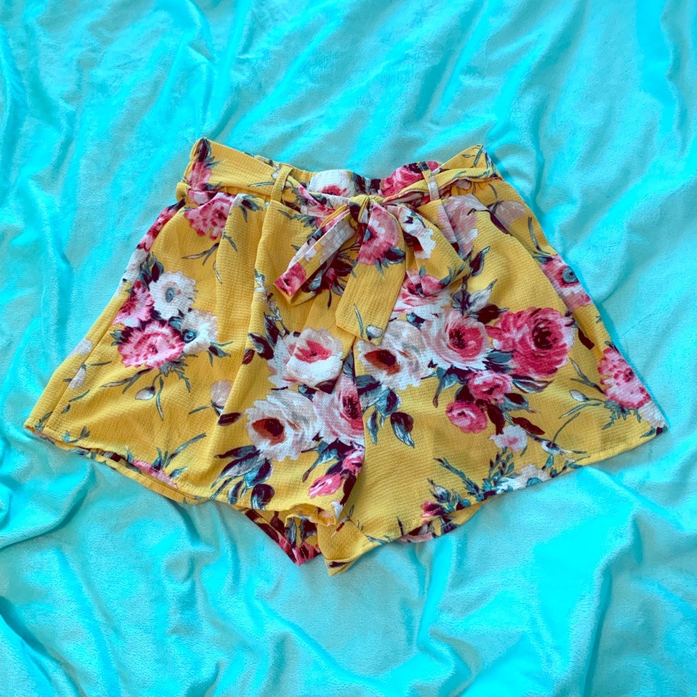Floral Yellow High Waisted Shorts